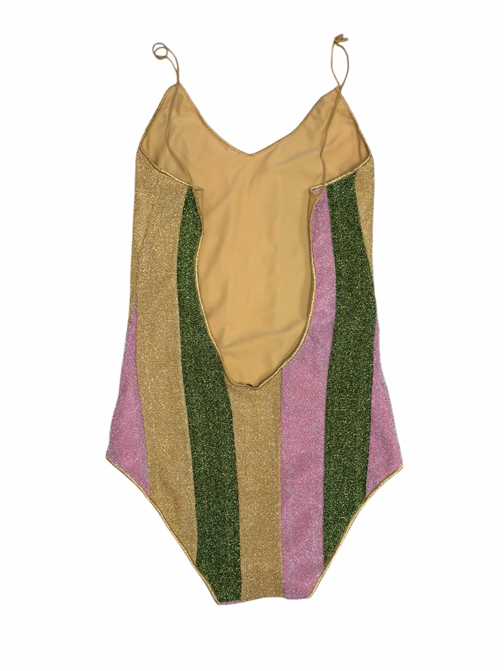 Oséree Lumière Pink Green Gold Shimmer Metallic Lurex One-Piece Swimsuit Size S - Picture 3 of 5